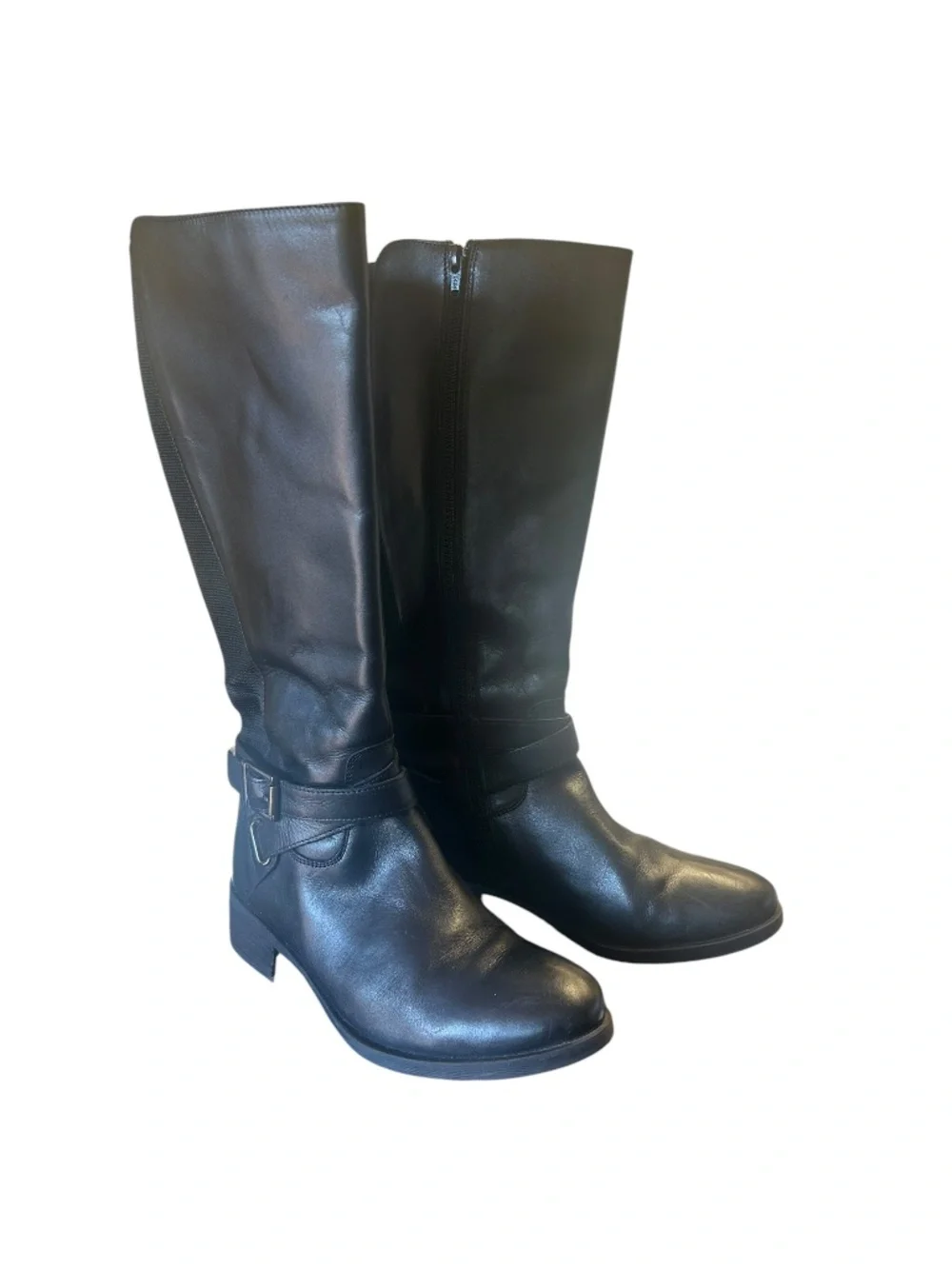 Women’s Black Leather Tall Wide Calf Boots Size 6.5